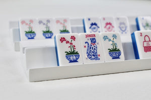 White Wooden Rack with Tiles Closeup