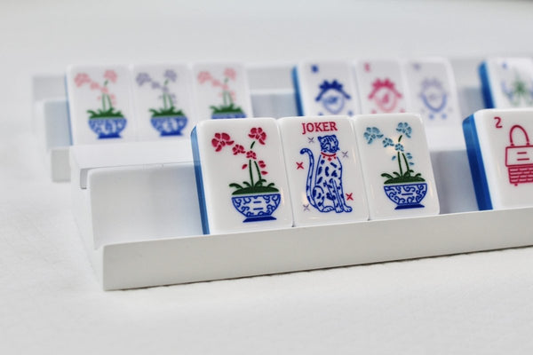 White Wooden Rack with Tiles Closeup