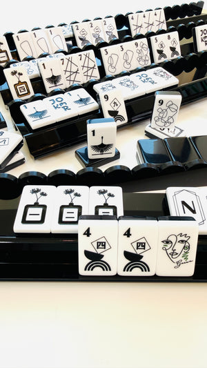 Mahjong Black Acrylic Racks and Scallop Pushers