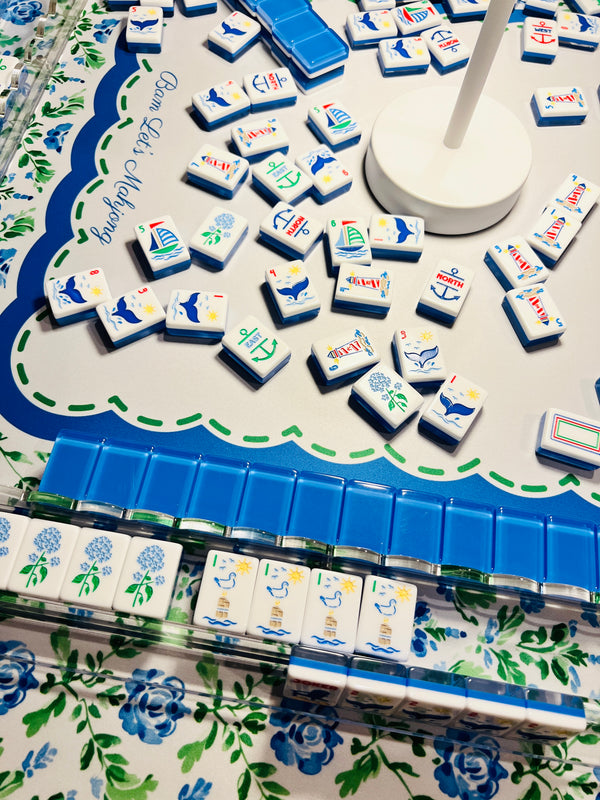 Cottage Bloom Mahjong Mat | Blue Floral American Mahjong Mat