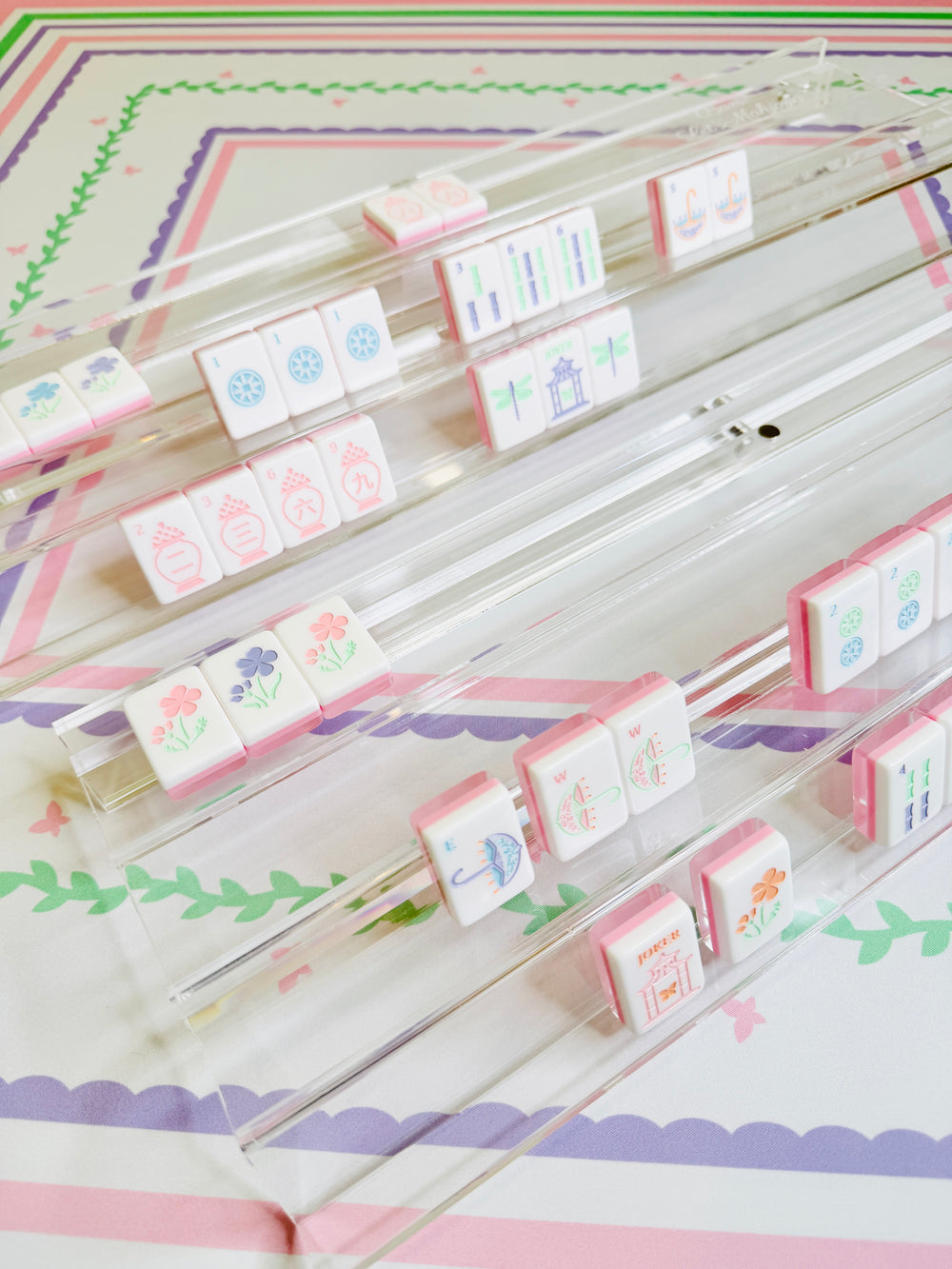Clear Acrylic Double Mahjong Racks with Magnetic Pushers (Set of 2)