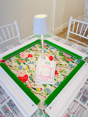 Birdsong Mahjong Mat | Green Floral American Mahjong Mat
