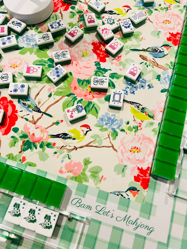 Birdsong Mahjong Mat | Green Floral American Mahjong Mat