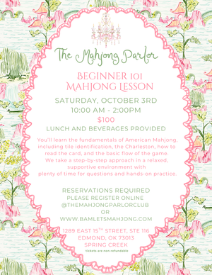 Beginner 101 Mahjong Lesson Saturday, October 3rd