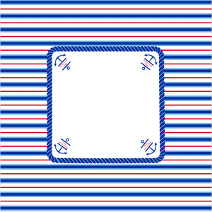 Decorative border with blue and red stripes and anchor symbols on a white background