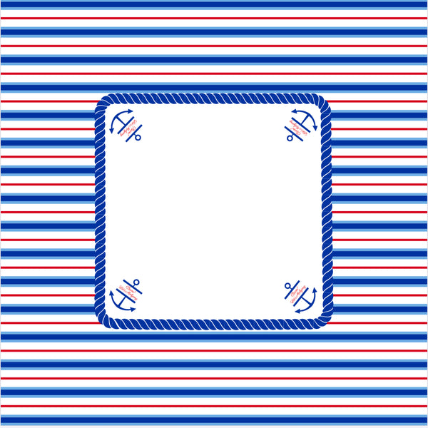 Decorative border with blue and red stripes and anchor symbols on a white background