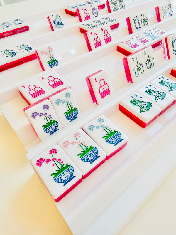 Mahjong White Acrylic Rack and Pusher