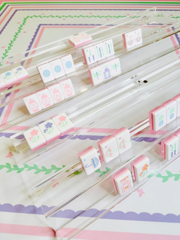 Clear Acrylic Double Mahjong Racks with Magnetic Pushers (Set of 2)