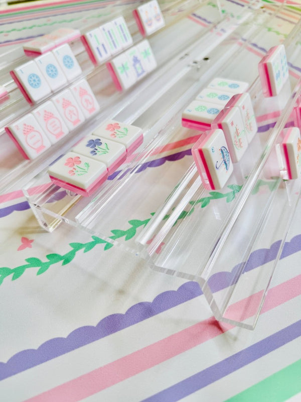 Clear Acrylic Double Mahjong Racks with Magnetic Pushers (Set of 2)