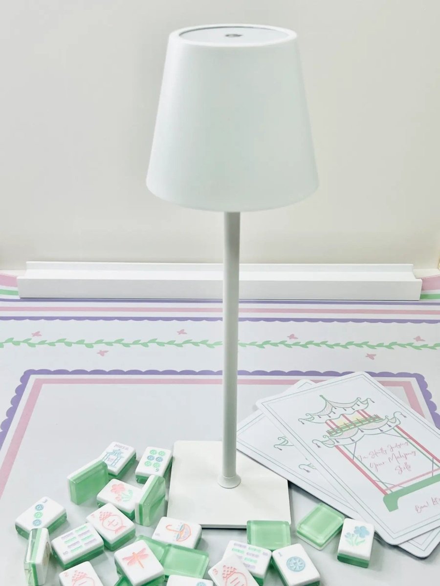 White Lamp on Pastel Mat with Tile Shufflers, White Rack, and Garden Party Tiles