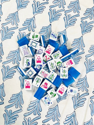 Mended Blue Tablecloth with Blue Tiles