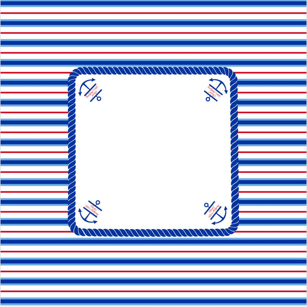 Decorative border with blue and red stripes and anchor symbols on a white background