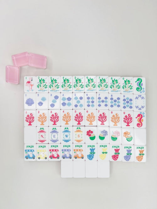 The Palm Royale Mahjong Tile Set and Mat and Shufflers