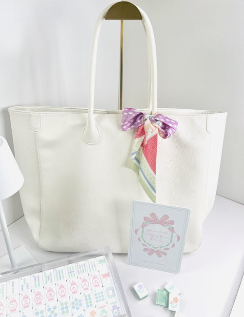 Cream Leather Tote with Silk Twilly
