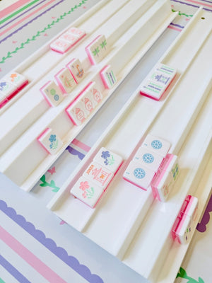 White Acrylic Double Mahjong Racks with Magnetic Pushers (Set of 2)
