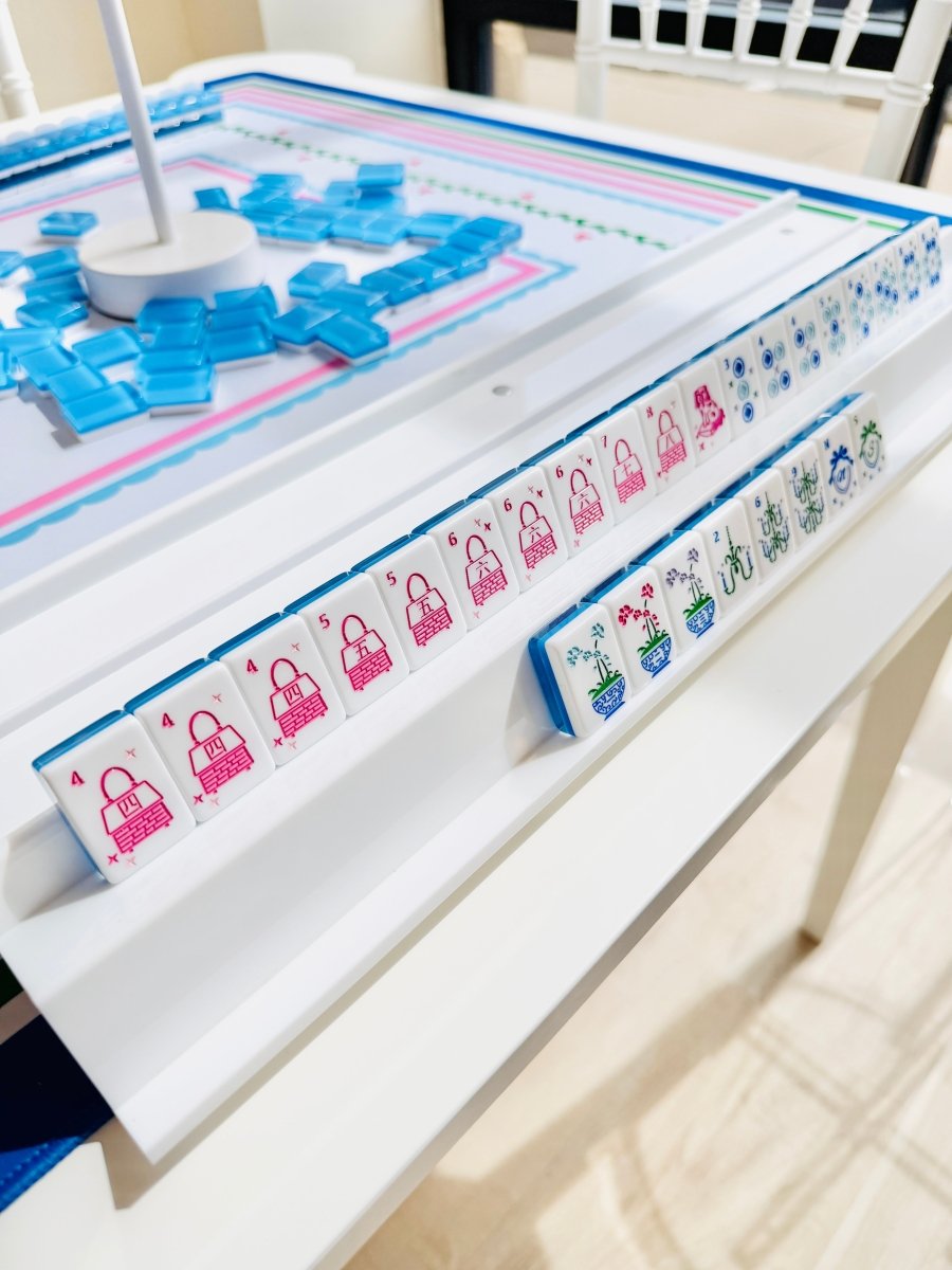 White Acrylic Double Mahjong Racks with Magnetic Pushers (Set of 2)