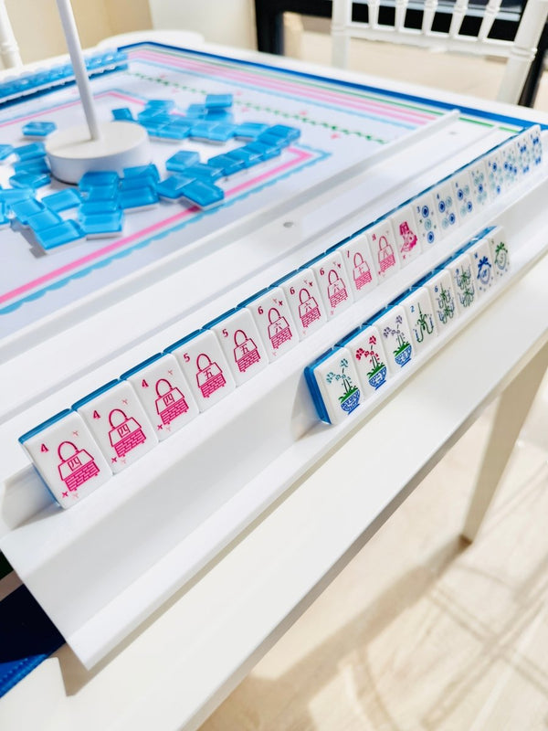 White Acrylic Double Mahjong Racks with Magnetic Pushers (Set of 2)